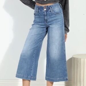 Level 99 Selena Wide Leg Denim Jeans Sz 26 Cropped High Rise Vacation Coastal